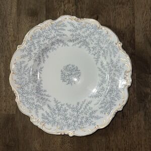 Vintage Scalloped Edge Plate Delicate Blue Fern Gold Trim Dessert Plate